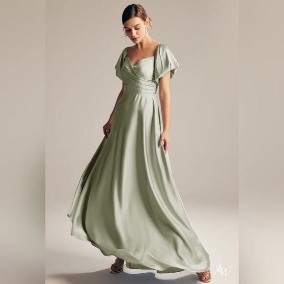 AW. Bridal Sage Green Dey Maxi Bridesmaid Dress Size 4 - Picture 1 of 11